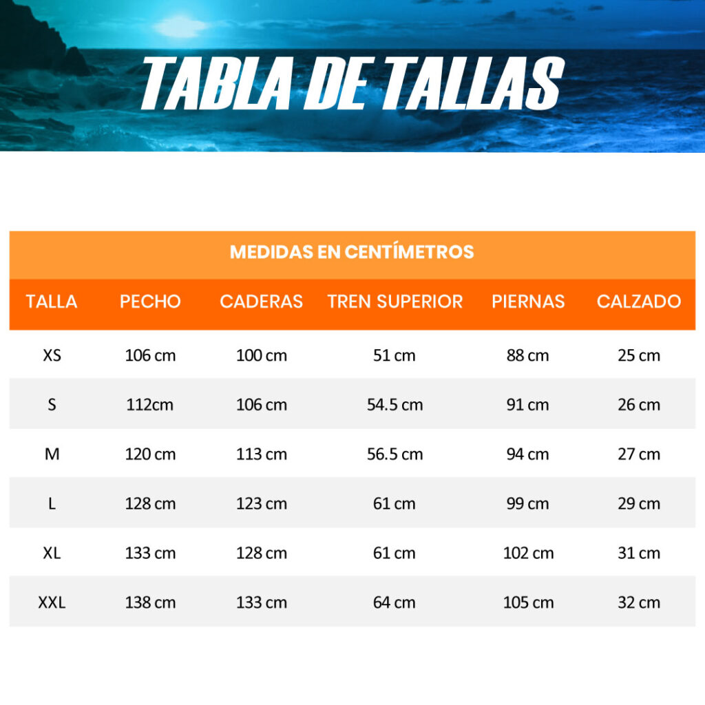 GRAFICO DE TALLAS WADER MGX 2